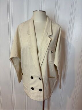 SAUWAI Vintage Cream Oversized Jute Cotton Sport Chic Jacket - size M estimated